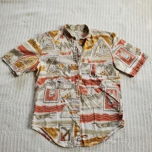 VTG Cherokee USA Medium Cotton Button Down Native American Short Sleeve Shirt